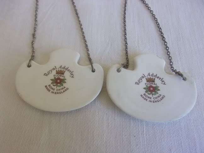 2 Vintage porcelain Royal Adderley & 3 Halcyon Days Enamel decanter labels for 1 bid