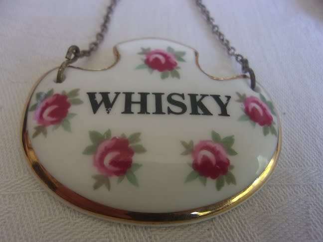 2 Vintage porcelain Royal Adderley & 3 Halcyon Days Enamel decanter labels for 1 bid