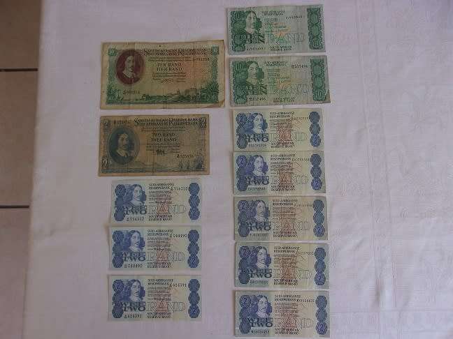 Lot of 12 old South African bank notes
