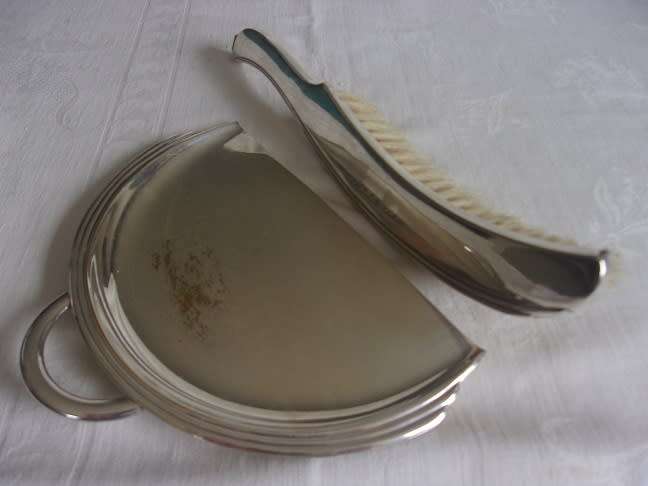 Vintage WMF silver plated crumb tray and brush set