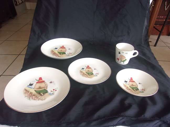 5 Vintage Continental China children`s Humpty Dumpty themed porcelain items