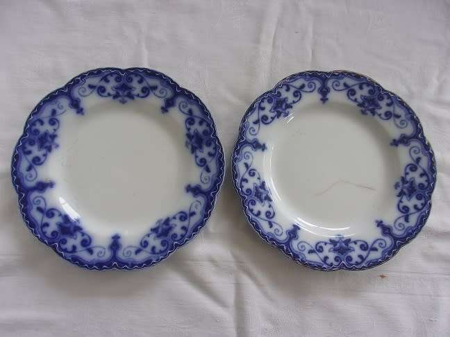 2 Antique Flow Blue Johnson Brothers Jewel pattern dinner plates