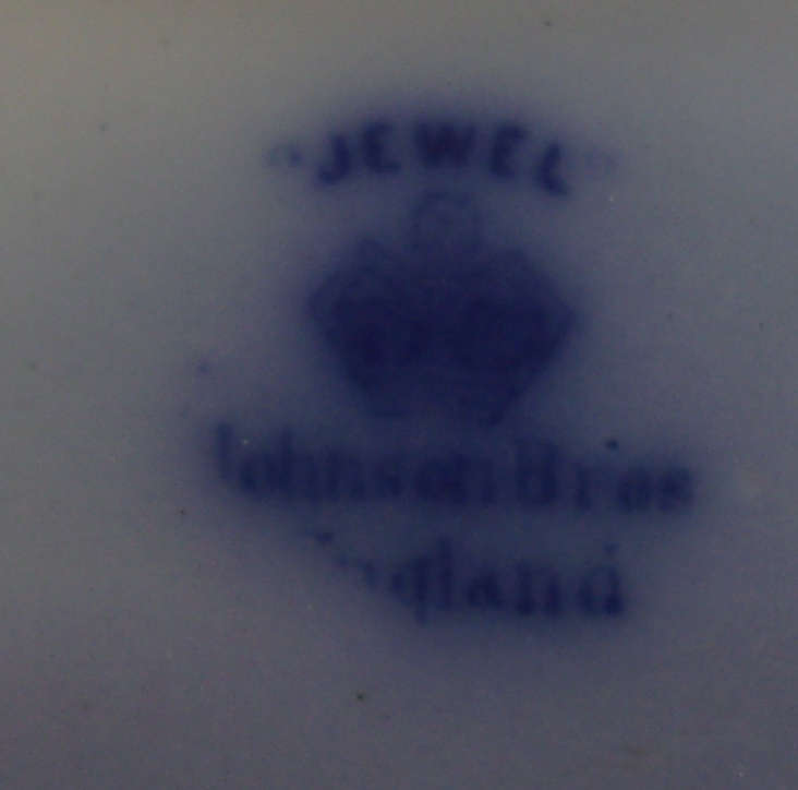 2 Antique Flow Blue Johnson Brothers Jewel pattern dinner plates