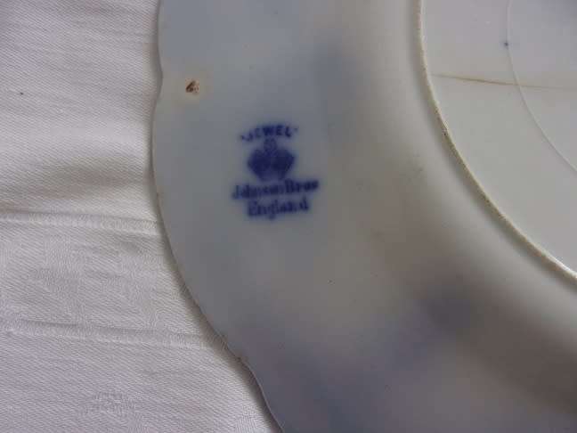 2 Antique Flow Blue Johnson Brothers Jewel pattern dinner plates