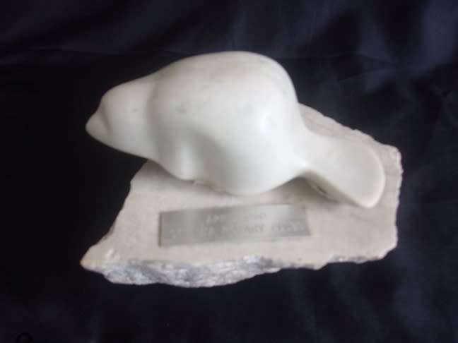 Vintage signed marble beaver sculpture by Gordon Hoselton