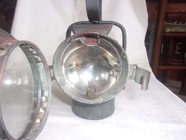 Vintage carbide lamp with reflector and brass trim
