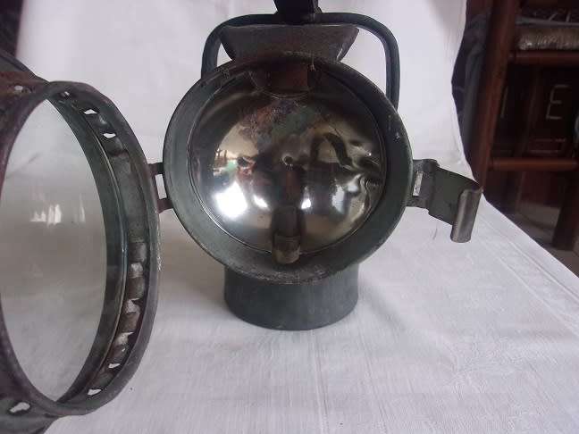 Vintage carbide lamp with reflector and brass trim