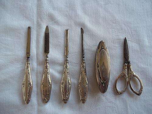 Wow!!! Complete antique 6 piece hallmarked silver handled manicure set - Birmingham 1912