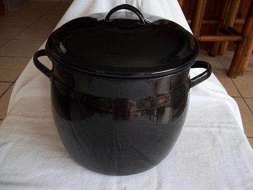 Huge vintage black enamel pot