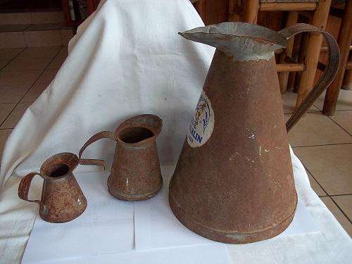 3 distressed vintage metal SAR oil cans/jugs - 1 bid for the lot!!!