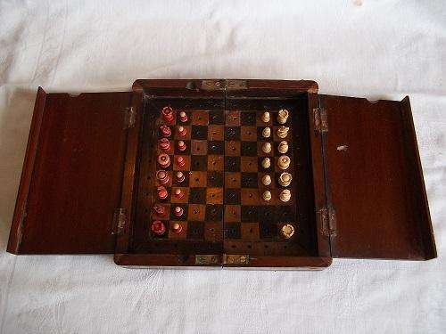 Antique Mahogany travel chess set