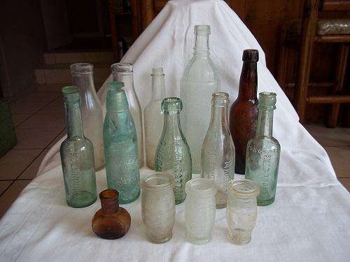 14 Antique glass food & beverage glass bottles - 1 bid for the lot!!!