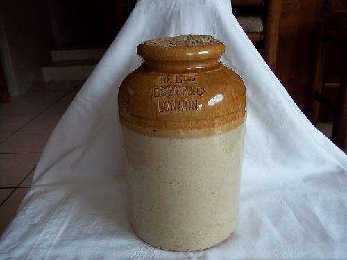 Large old Jessop & Co 10 Lbs stoneware jar with cork lid