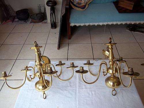 Pair of lovely vintage 5 arm/light brass coated chandeliers for 1 bid