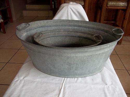 2 Vintage different size Krost Steelware oval zinc baths for 1 bid