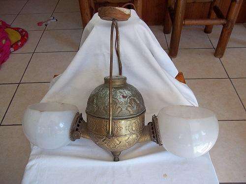 Antique brass double Angle lamp - Angle MFG Co, NY - c1890