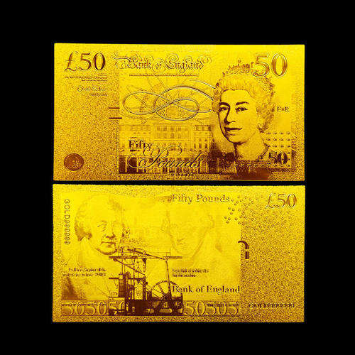 Bank of England 24 Kt 0.999 GOLD Foil 50 Pounds Bank Note