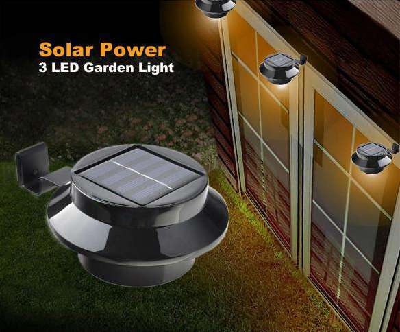 Outdoor Solar Powered 3 LED Path Wall Fence Mounted Light - white casing