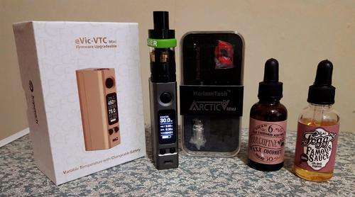 Original Joyetech eVic VTC Mini 75W TC Box Mod + Battery + Arctic V8 Mini Tank + E-juice