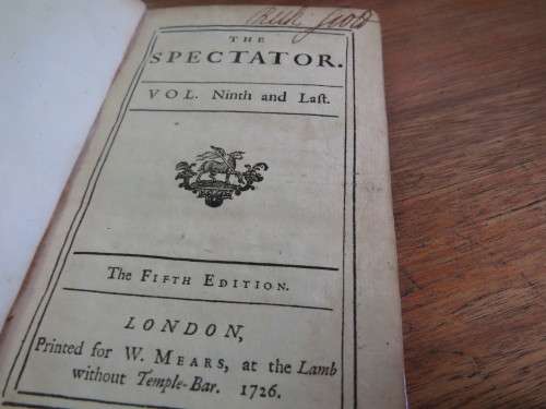 THE SPECTATOR   -PRINTED IN  1726! - LONDON- LOW START
