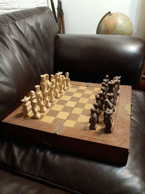 STUNNING LARGE OLD  CHESS SET individually carved pieces!