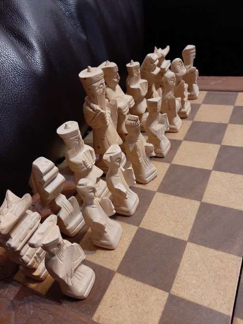 STUNNING LARGE OLD  CHESS SET individually carved pieces!