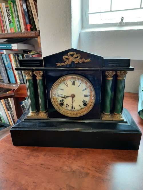 FANTASTIC 1904 ANSONIA BOSTON EXTRA OPEN ESCARPMENT MANTLE CLOCK   IN GOOD WORKING ORDER WITH KEY,