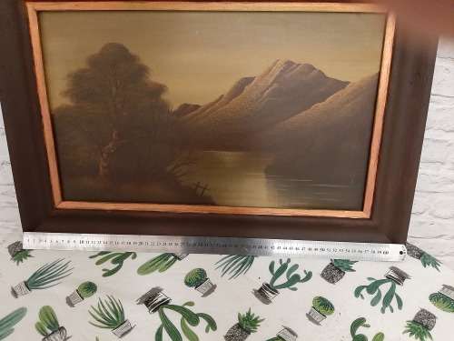 C SAKS  OIL PAINTING   NIGHT SCENE  WOOD FRAME  PAINTED IN 1960