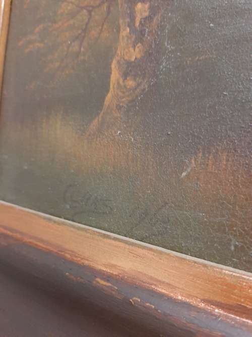 C SAKS  OIL PAINTING   NIGHT SCENE  WOOD FRAME  PAINTED IN 1960