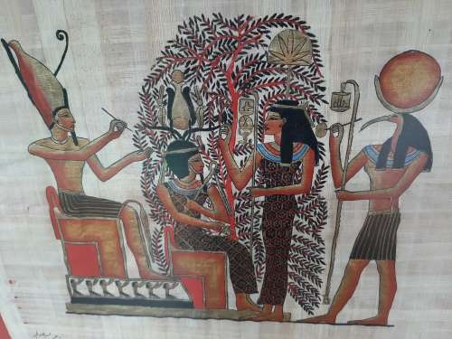 GREAT  Egytian painting on Papyrus paper   57cmx47cm with frame