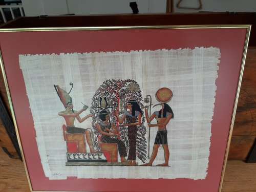 GREAT  Egytian painting on Papyrus paper   57cmx47cm with frame