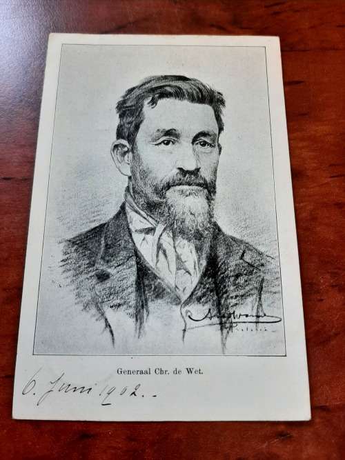 OORSPRONKLIKE GENL  DE WET BRIEFKAART MET NEDERLANDSE SEEL EN STEMPELS  GEDATEER 6 JUNIE 1902