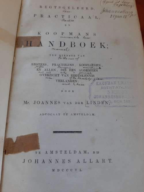 KOOPMANS HANDBOEK   VAN DER LINDEN 1806