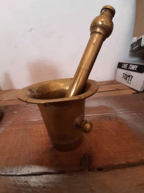 Mortar and pestle  very heavy  brass antique