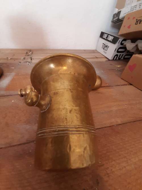 Mortar and pestle  very heavy  brass antique
