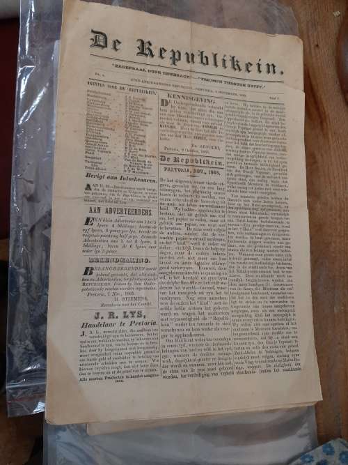 DE REPUBLIKEIN COURANT  1865  ! ZAR  PRETORIA