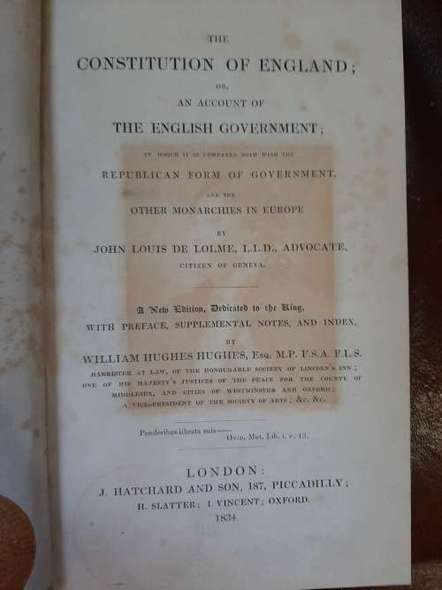 BEAUTIFULL BOOK   !THE CONSTITUTION OF ENGLAND  PUBLISHED IN LONDON  1834!!