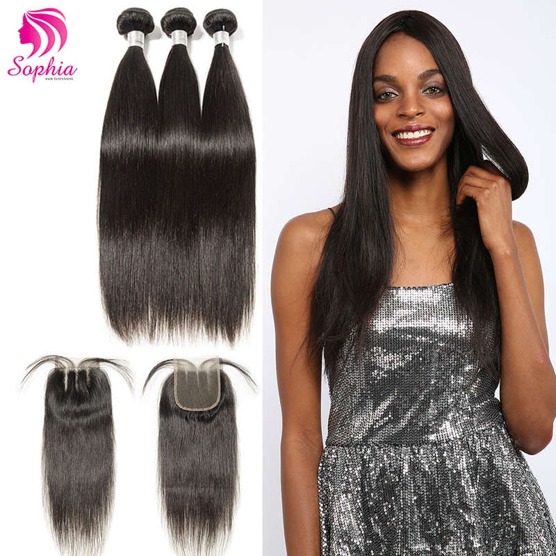 Sophia 10A Peruvian Straight Human Hair 3 Bundles With Closure (FREE SHIPPING)