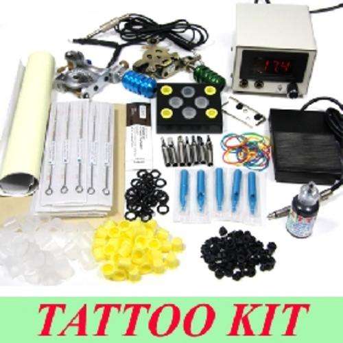Tattoo Kit 2 Guns Power Supply Ink Needles Grips Tips *** Free P&P***