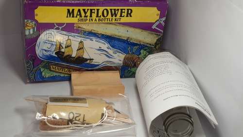 Vintage MAYFLOWER Ship in a Bottle Kit by Woodkrafter No. 204 New - Open Box