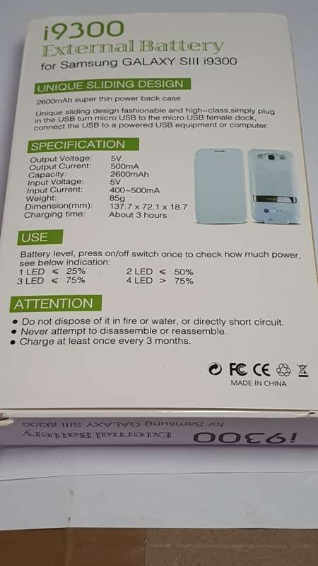 Samsung Galaxy S3 External battery 2600mAh/ case