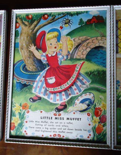 HOW LOVELY!!! 4 VINTAGE FIFTIES/SIXTIES CHILDRENS RHYME FRAMED PRINTS