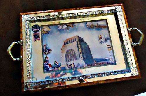 VINTAGE LARGE VOORTREKKER MONUMENT MIRRORED SERVING TRAY