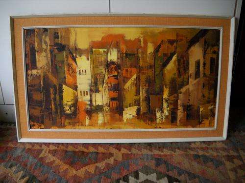 OILPAINTING  CANVAS ON BOARD 76X41 CM STREETSCENE  BY AGATHA GIRD