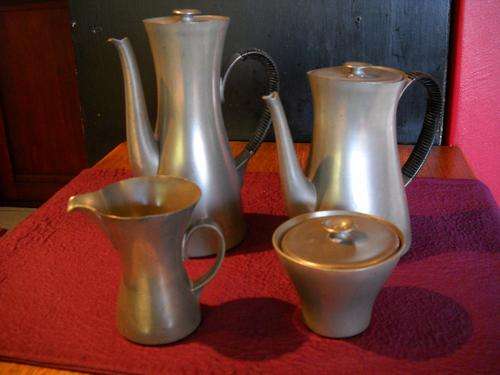 OLD PEWTER COFFEE AND TEA SERVICE, TIEL(NETHERLANDS) ART DECO PERIOD