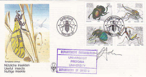 1987 SWA USEFUL INSECTS SET OF 2 SIGNED FDC'S PLUS CONTROL BLOCKS!!