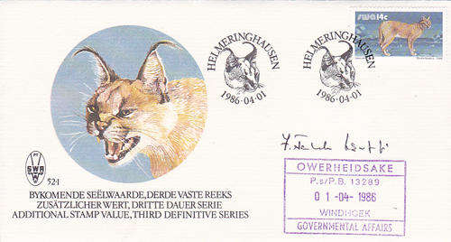 SWA 1986 ADDITIONAL STAMP VALUE - SIGNED FDC'S + CONTROL BLOOCKS