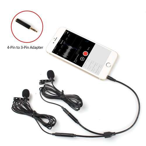 Dual Lavalier Mics-MAONO AU404 Lapel Clip-on Mini Omnidirectional Vocal Condenser Interview Micropho