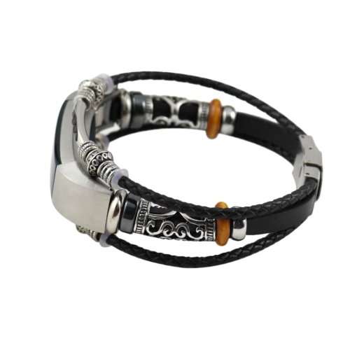 For fitbit alta/fitbit alta hr,vanvler leather wristband bracelet retro-replacement band strap(black