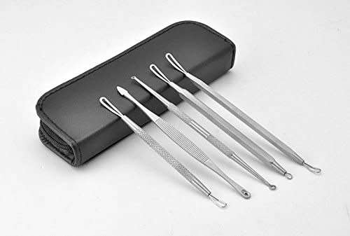 5-Piece Blemish and Blackhead Extractor Kit with Vegan Leather Zippered Case